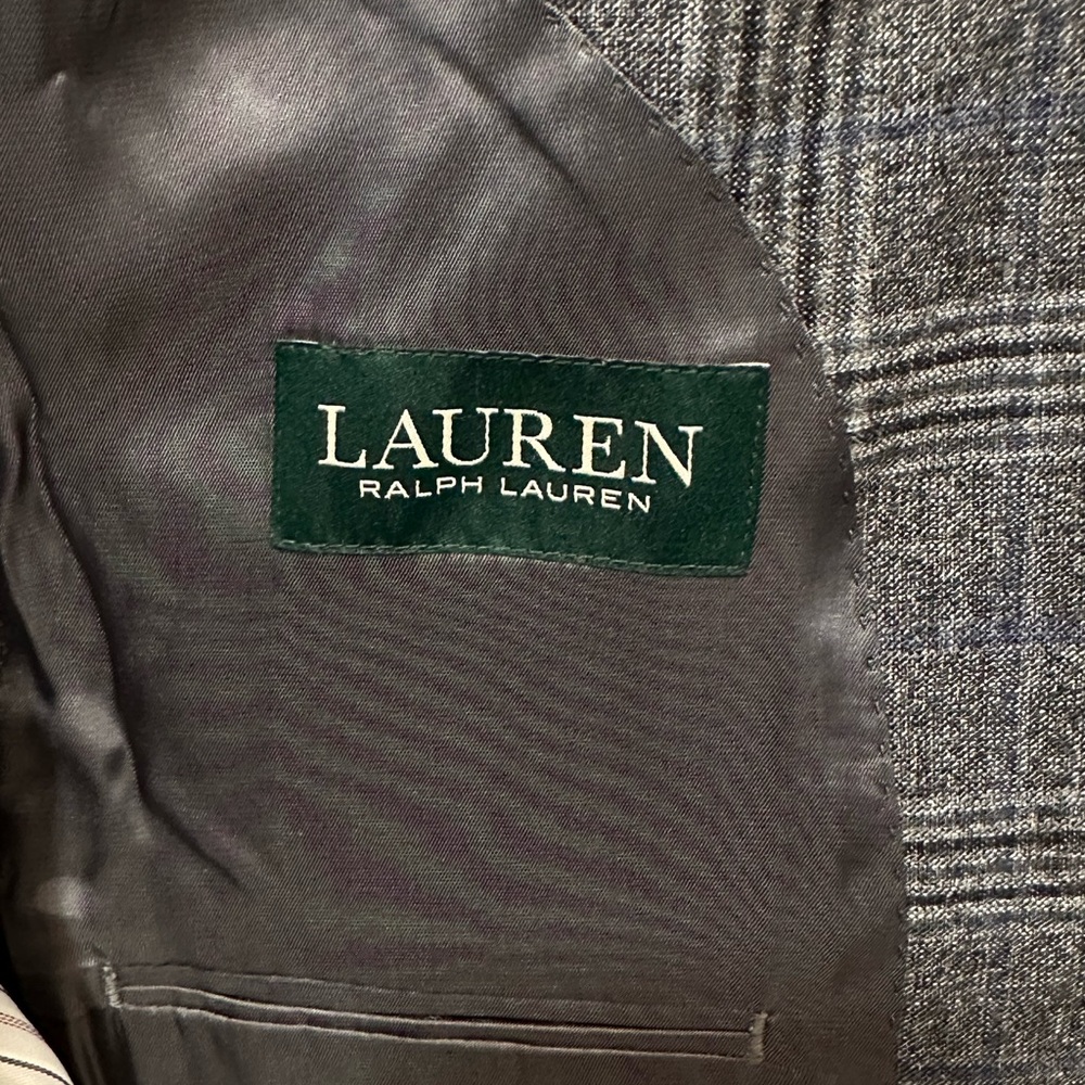 LAUREN RALPH LAUREN MENS BLAZER SIZE 38 GREY BLUE PLAID LEXINGTON FLEX JACKET - Picture 12 of 13
